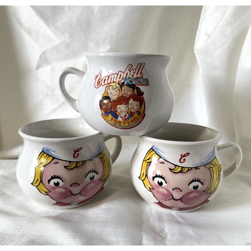 Vintage Lot of 3 Campbell’s Kid Soup Mugs 1998 & 2003 with Handles Collectible